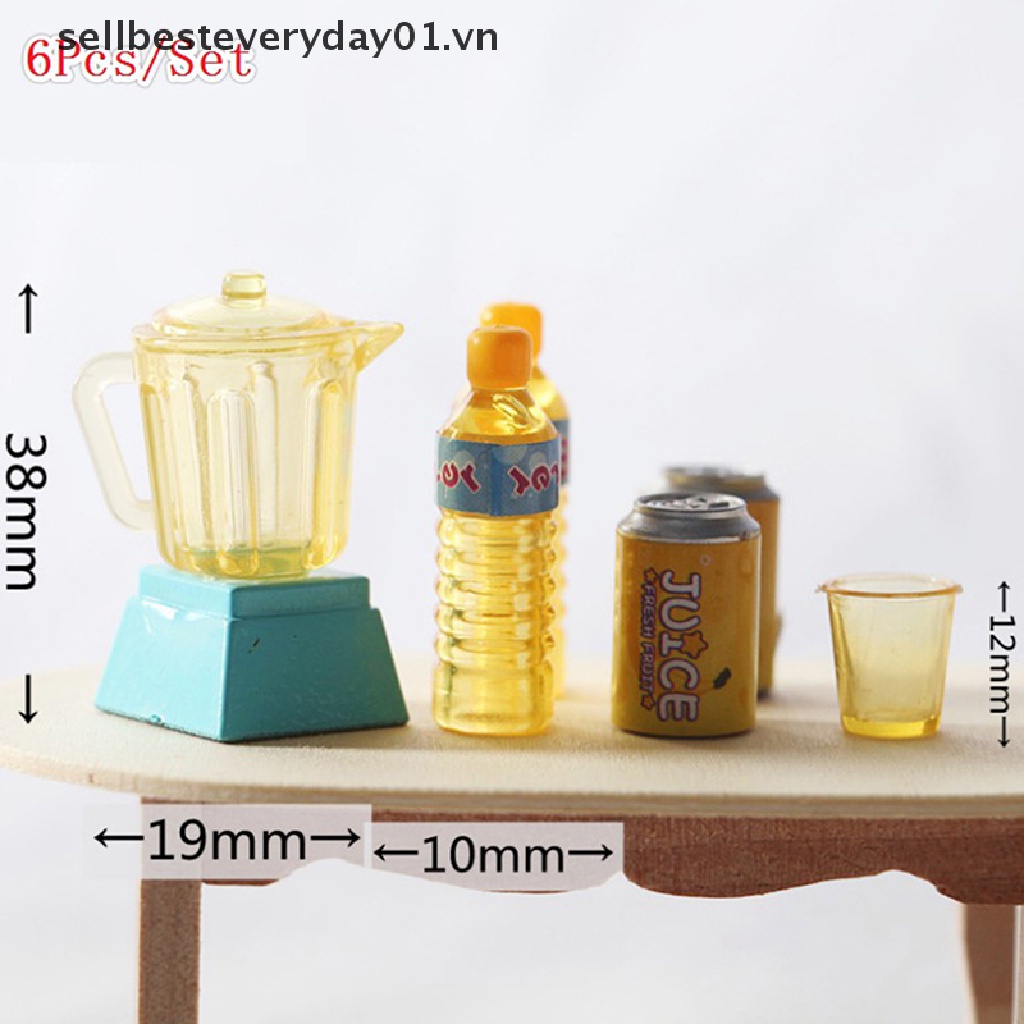 Set 6 Mô Hình Chai Nước Ép Mini Tỉ Lệ 1 / 12 Dùng Để Trang Trí Nhà Búp Bê