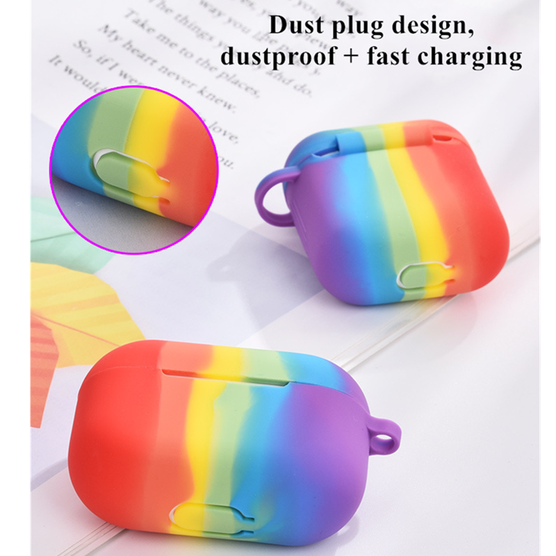 Vỏ Bảo Vệ Hộp Sạc Tai Nghe Airpods Pro 1 2 3 Bằng Silicon Màu Cầu Vồng Thời Trang