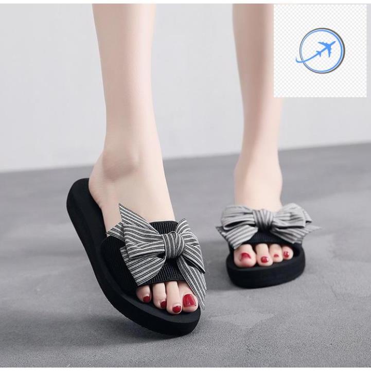 💗👆 (SẴN HÀNG ) Dép Nữ Quai Ngang Đế Xuồng Đính Nơ Đế Cao 6p Chống Trơn 💗👆
