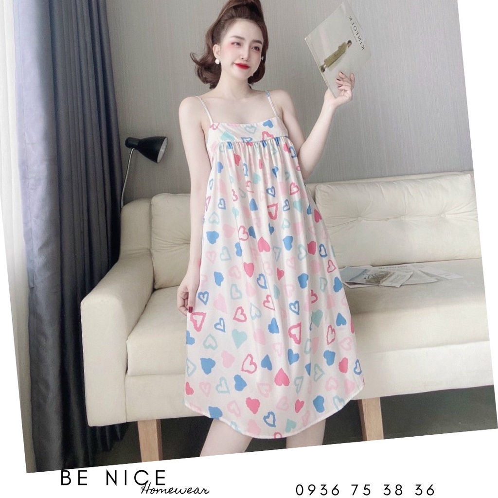 Váy lụa xinh mặc nhà hai dây nhiều họa tiết xinh xắn cho nàng nhà Be Nice Homewear