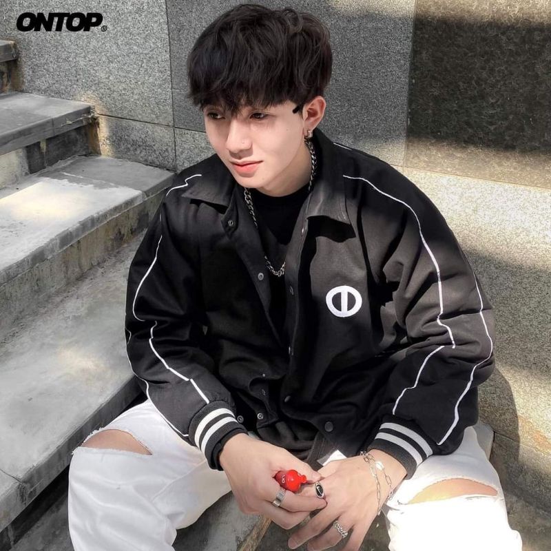 Áo khoác Varsity Local brand ONTOP nam vải kaki - Mono Varsity Jacket màu đen O14-AK6