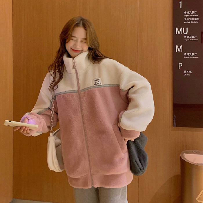 Áo khoác lông nhung, lông cừu nữ , ulzzang dáng rộng Hàn Quốc, bao mềm mịn freesize