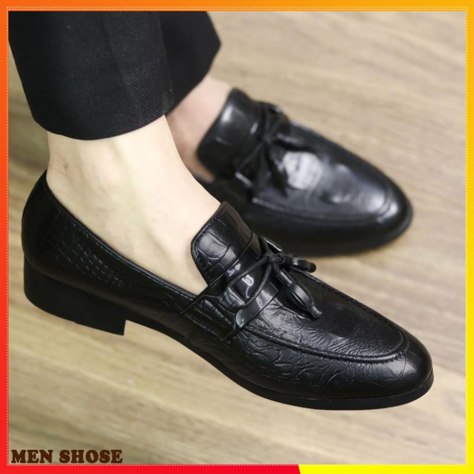 Giày Lười Nam  Dập Vân Cá Sấu Có Nơ Chuông   Mã L177