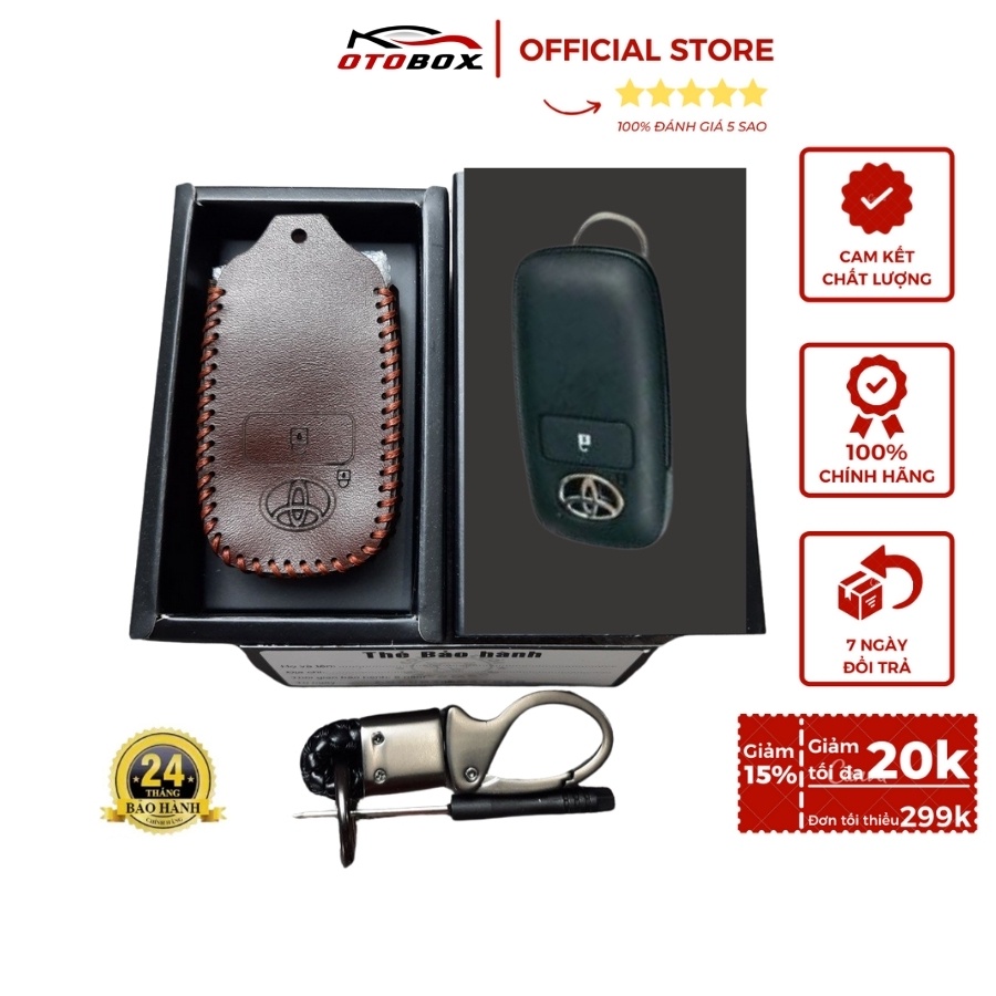 Bao da chìa khóa ô tô xe hơi Toyota raize, veloz, avanza bọc chìa khóa smartkey da thật chống xước chính hãng OTOBOX