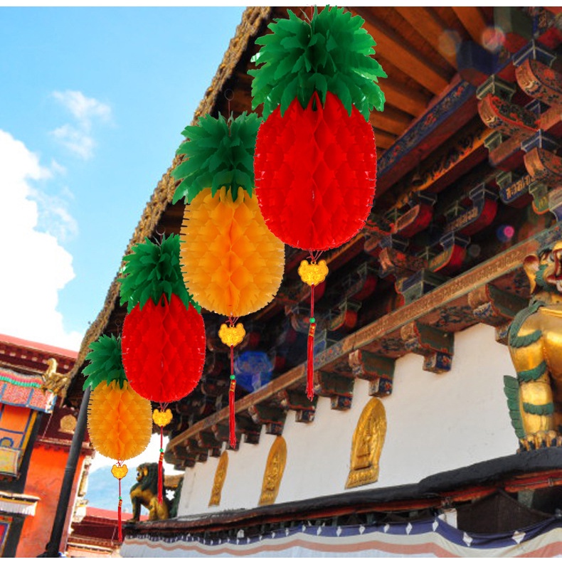 Lồng đèn giấy và nhựa thiết kế quả dứa chống thấm dầu trang trí năm mới