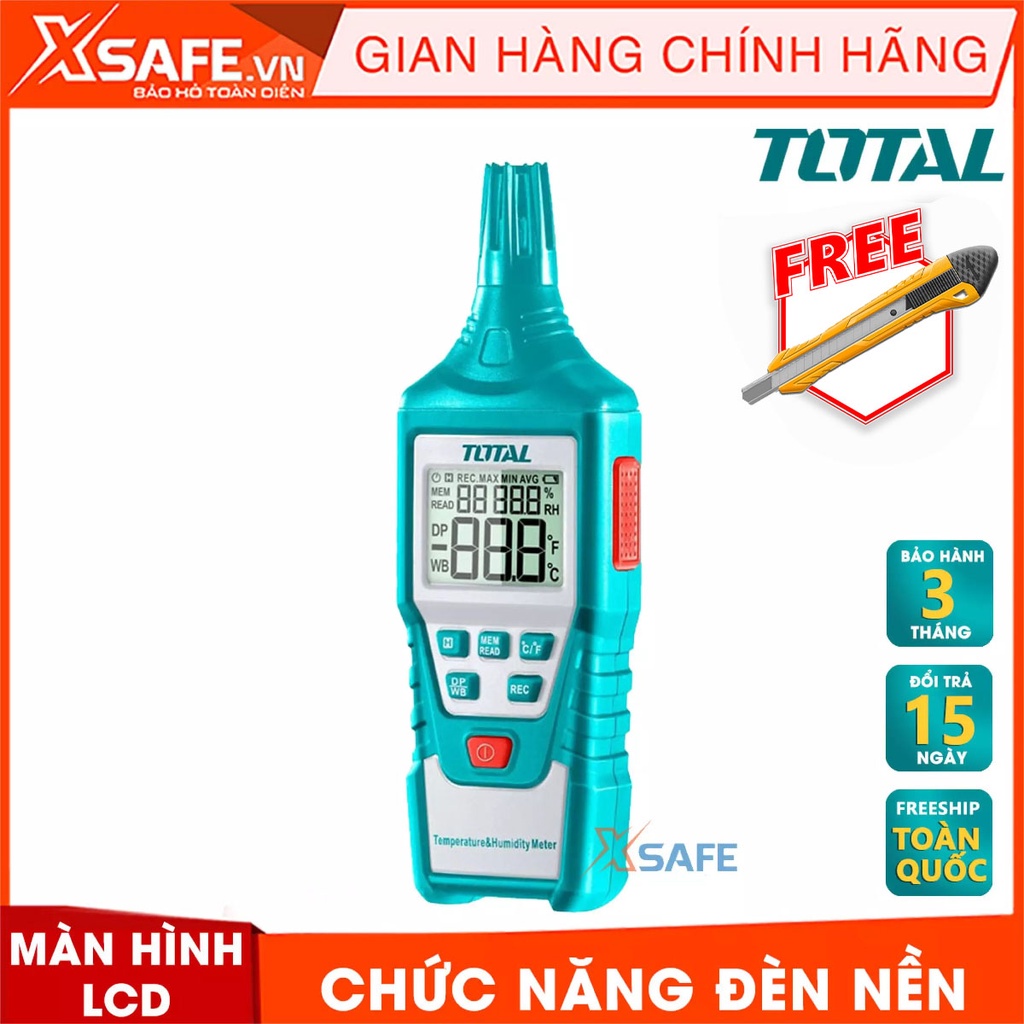 Máy đo độ ẩm và nhiệt độ kỹ thuật số TOTAL TETHT01 màn hình LCD Thiết bị đo cầm tay độ ẩm 0-100% có đèn nền báo pin thấp