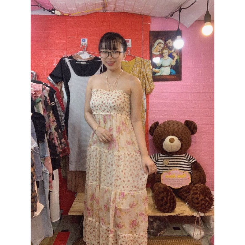 đầm maxi vải voan 2 lớp