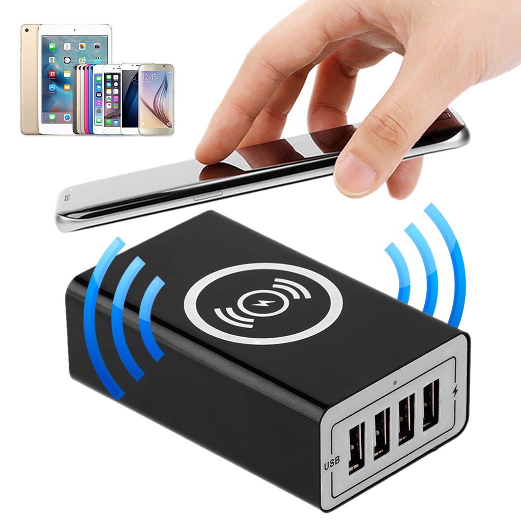 Đế sạc không dây kèm 4 cổng cắm USB tiện dụng
