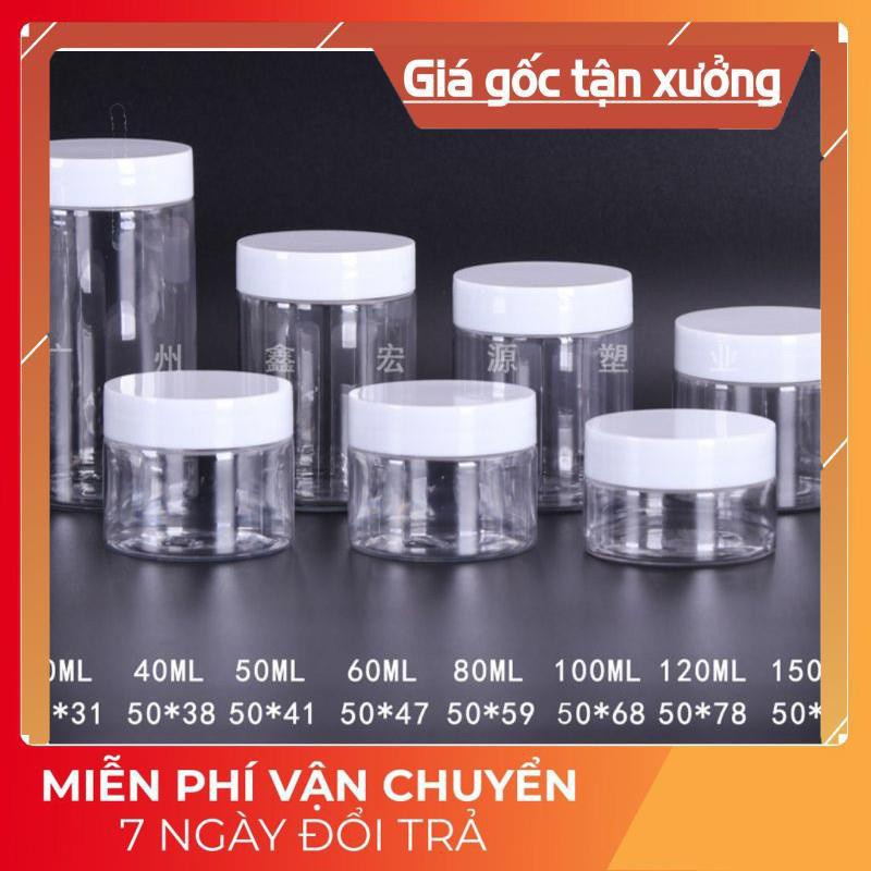 Hủ Đựng Kem ❤ GIÁ RẺ NHẤT ❤ Hủ nhựa pet Trong Nắp Trắng 50g 100g 200g 250g 500g đựng mỹ phẩm, thực phẩm, đồ khô, ngũ cốc