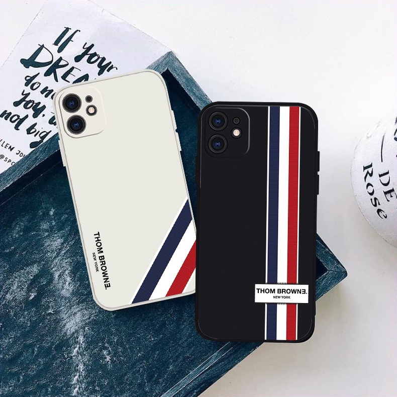 Ốp lưng iPhone 7/8/X/XS/11/12/13 Pro Plus Max Thom Browne viền vuông chống sốc bảo vệ camera silicon dẻo - Chinchincase