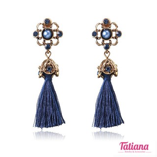 Bông tai tua rua hoa văn xanh -Tatiana - b2552
