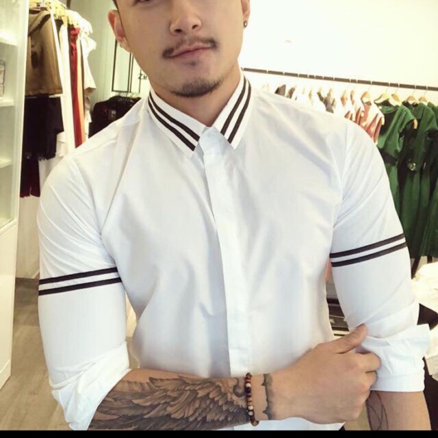 Sơ mi phối kẻ sọc