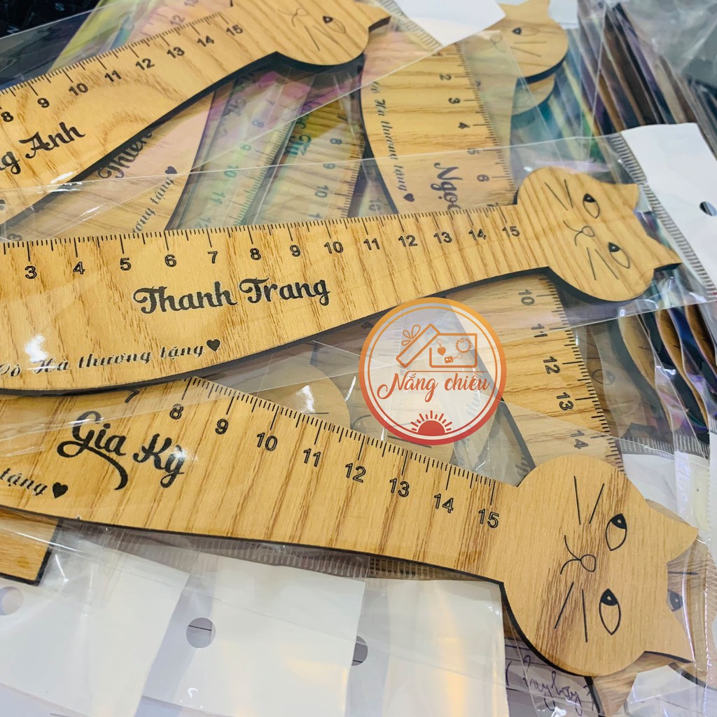 Combo 20 thước gỗ khắc tên - Thước học sinh khắc hình và tên theo yêu cầu - Đa dạng mẫu mã dễ thương dành cho các bé