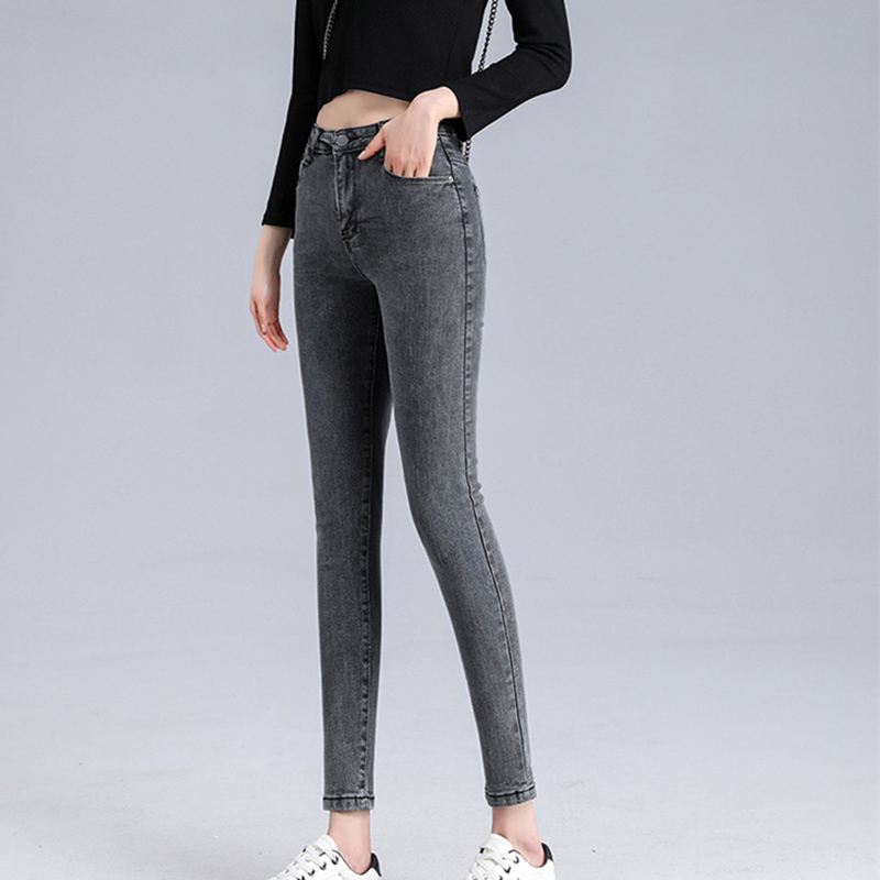 IELGY Quần Jean Dài Dáng Bút Chì Lưng Cao Ôm Chân Thời Trang Cho Nữ