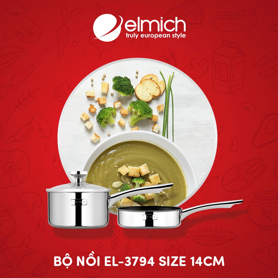 Bộ nồi quánh và chảo chống dính inox đáy liền Elmich Trimax Baby EL-3794  - Hàng chính hãng