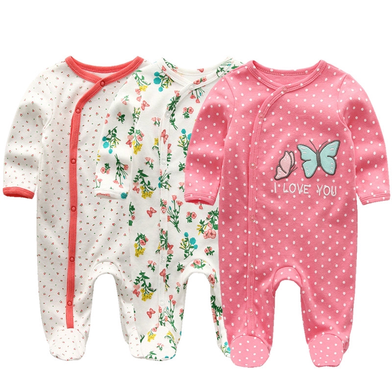 Set 3 áo liền quần tay dài cho bé sơ sinh từ 0-12 tháng