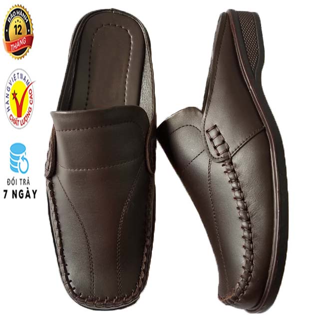Dép Bít Mũi Nam Da Bò, Dép SaBo Nam Da Bò Thật Khâu Đế Cao Cấp HKT Shop SB260