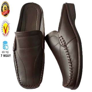 Dép Bít Mũi Nam Da Bò, Dép SaBo Nam Da Bò Thật Khâu Đế Cao Cấp HKT Shop SB260