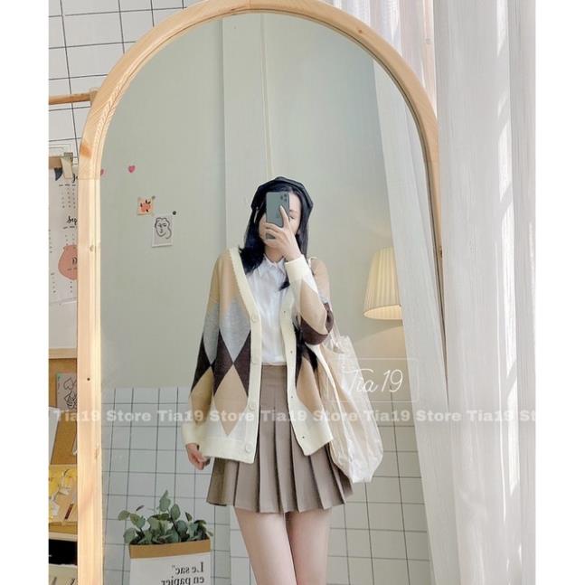 Áo cardigan len kẻ viền ulzzang Tia19 . Áo khoác len kẻ trám vintage ( Ảnh thật) | BigBuy360 - bigbuy360.vn