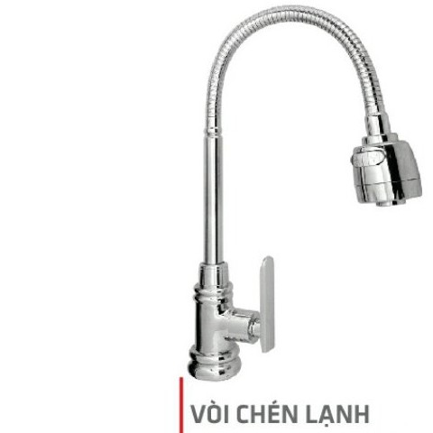 Vòi rửa chén bát lạnh đồng thau mạ crom,vòi bẻ lò xo dùng cho cả 2 chậu, 4006