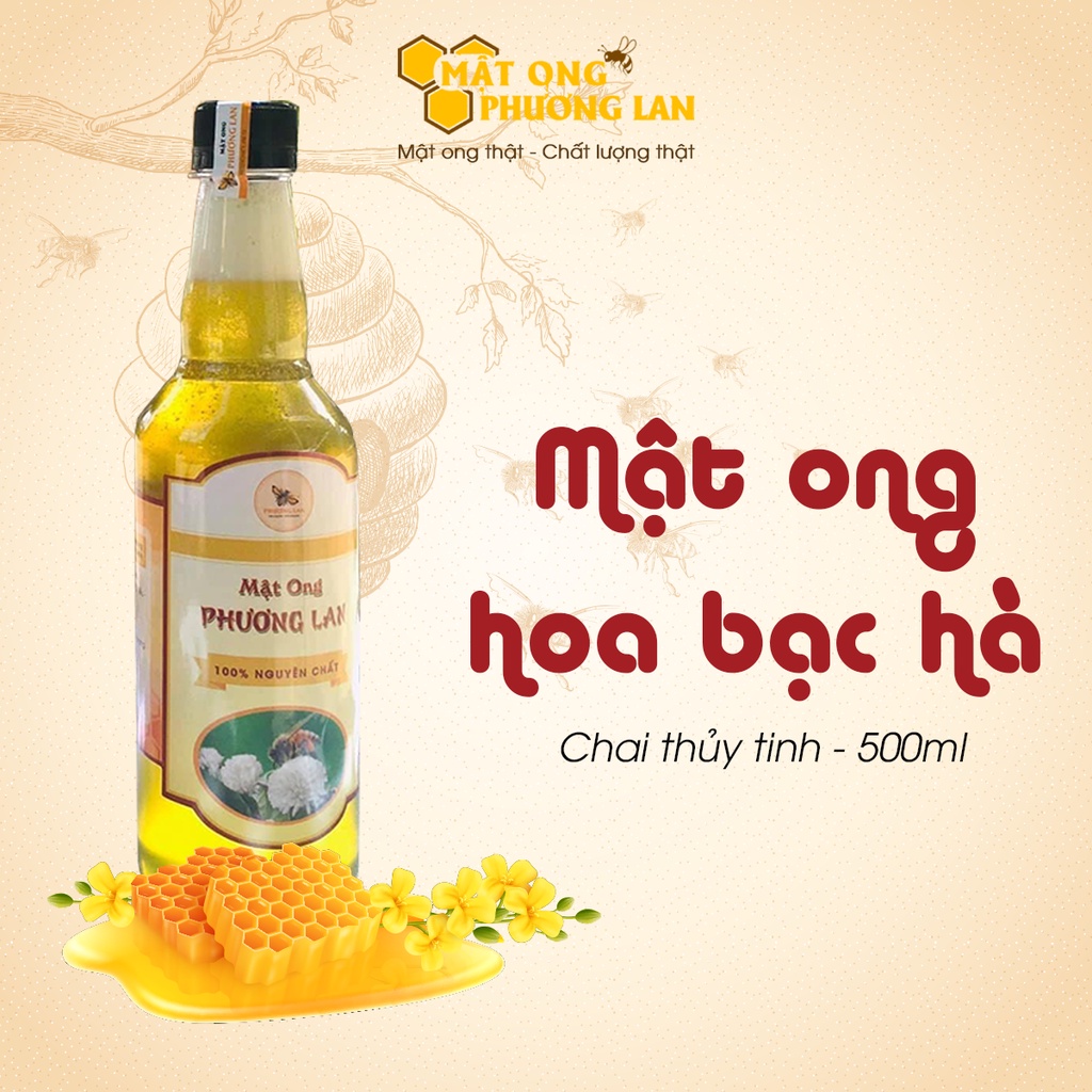 Mật Ong Hoa Bạc Hà Nguyên Chất Phương Lan - Nguyên chất 100%, chai thủy tinh