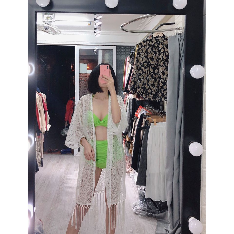 Áo choàng Bikini, áo choàng đi biển dáng dài ren hoa trắng mẫu mới cực xinh (Ảnh khách) | BigBuy360 - bigbuy360.vn