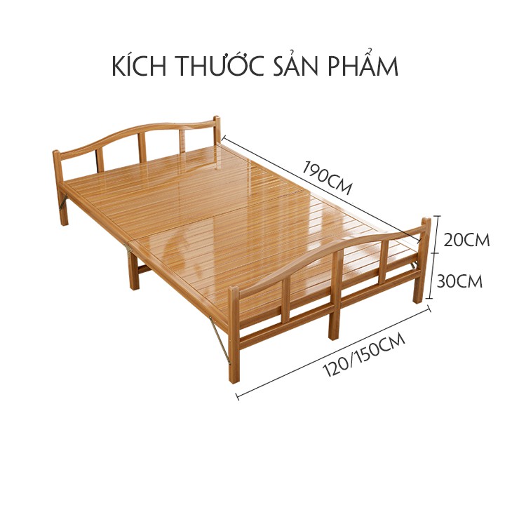 Giường tre gấp gọn 190x150x30cm giường ngủ trưa đa năng gấp lại khi không dùng