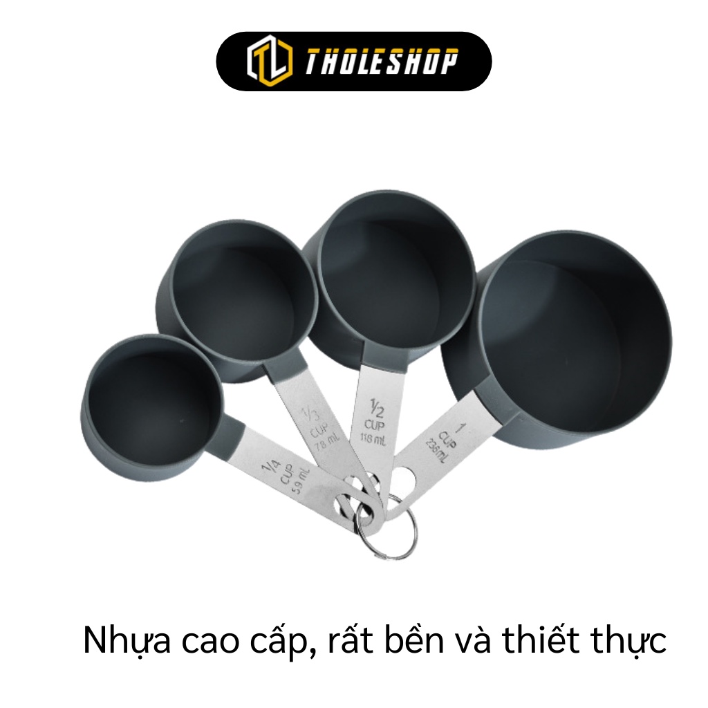 Muỗng Đo Lường - Cốc/ Thìa Đong Định Lượng Làm Bánh Đủ 4 Kích Cỡ Có Móc Treo 9738