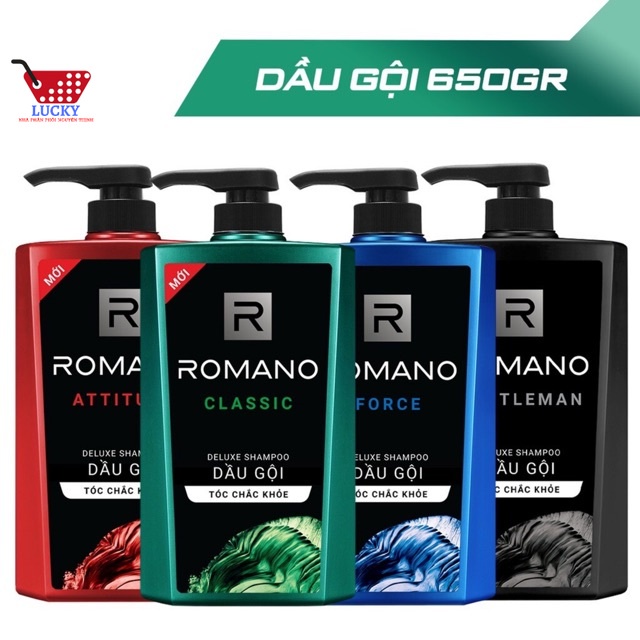 Chai Dầu gội Romano 650g Hương nước hoa đủ mùi Classic - Force - Attitude - Gentleman - Cao cấp