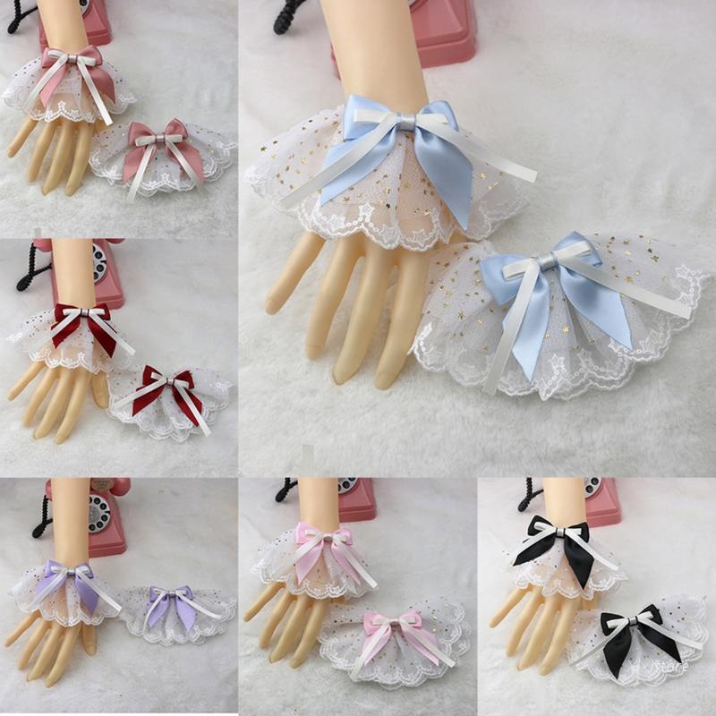 Cổ tay áo ren đính sequin ngôi sao và nơ phong cách lolita ngọt ngào xinh xắn cho đám cưới/hội tiệc/cosplay