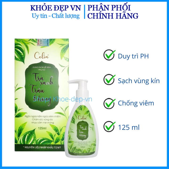 Dung dịch vệ sinh phụ nữ trà xanh trầu không Giúp duy trì độ pH và dưỡng ẩm vùng kín – Chai 125ml