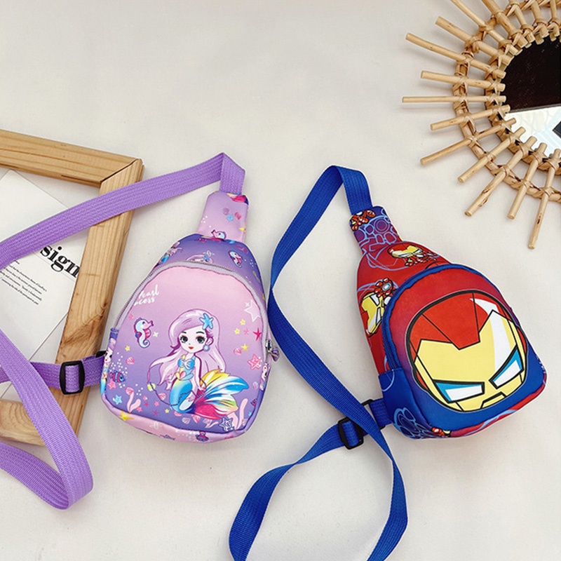 Túi Nylon Đeo Chéo Ngực / Thắt Lưng In Họa Tiết Hoạt Hình Có Khóa Kéo Cho Bé