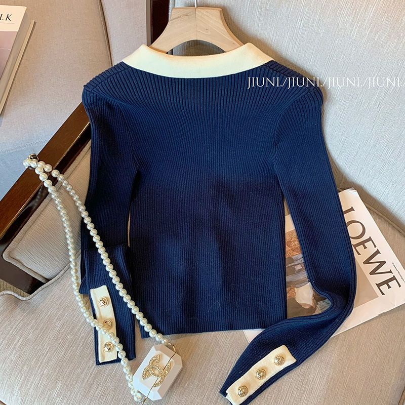 Áo Cardigan Dệt Kim Dáng Ngắn Màu Xanh Navy Thời Trang Mùa Thu Cho Nữ  tao bao
