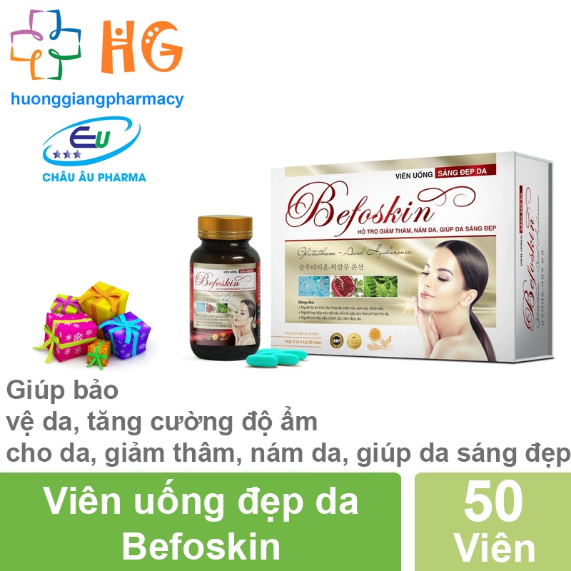 Viên uống sáng đẹp da Befoskin hỗ trợ giảm thâm nám da giúp da sáng đẹp Hộp 2 lọ x lọ 25 viên