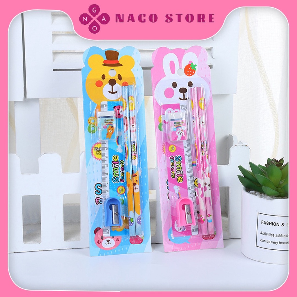 SET bút chì, đồ dùng học tập 5 món dễ thương bé trai , bé gái Nago Store