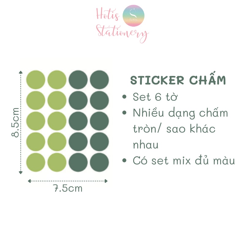[MIX MÀU] Sticker chấm tròn/ sao cơ bản nhiều màu sắc và kích cỡ dễ lựa chọn (6 tờ/ tệp)