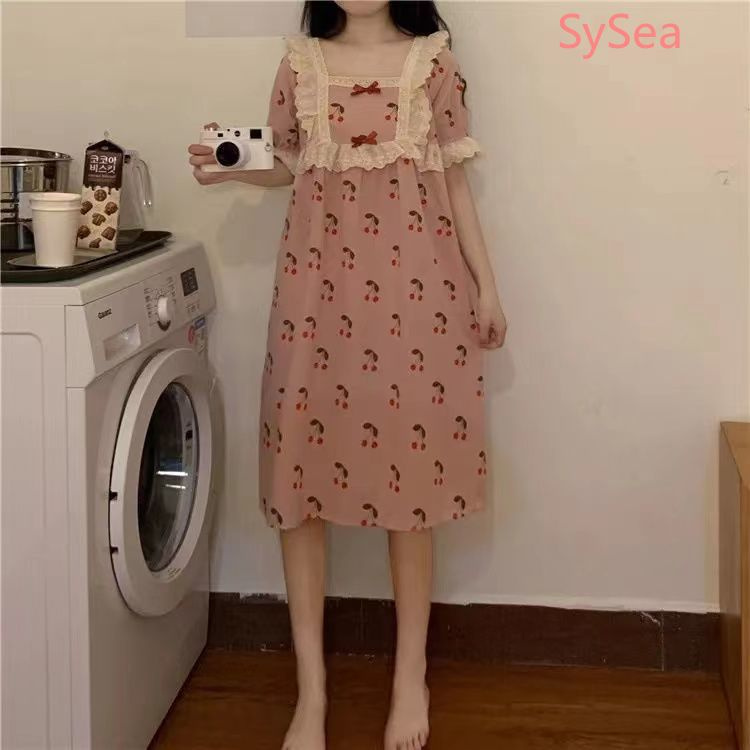 Bộ đồ ngủ tay ngắn in hoa kiểu công chúa thời trang mùa hè dành cho nữ