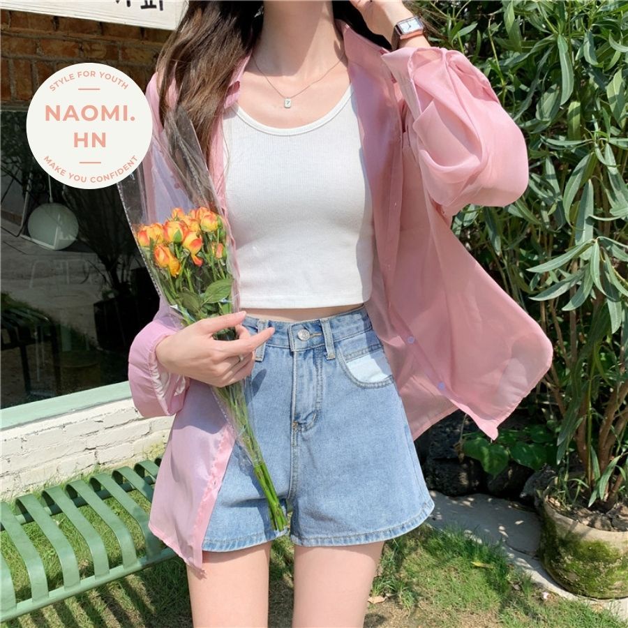 Sơ mi nữ dài tay mỏng khoác ngoài đi biển đi chơi trong suốt. Áo cổ đức chất voan mỏng khoác nữ trong suốt nhiều màu.