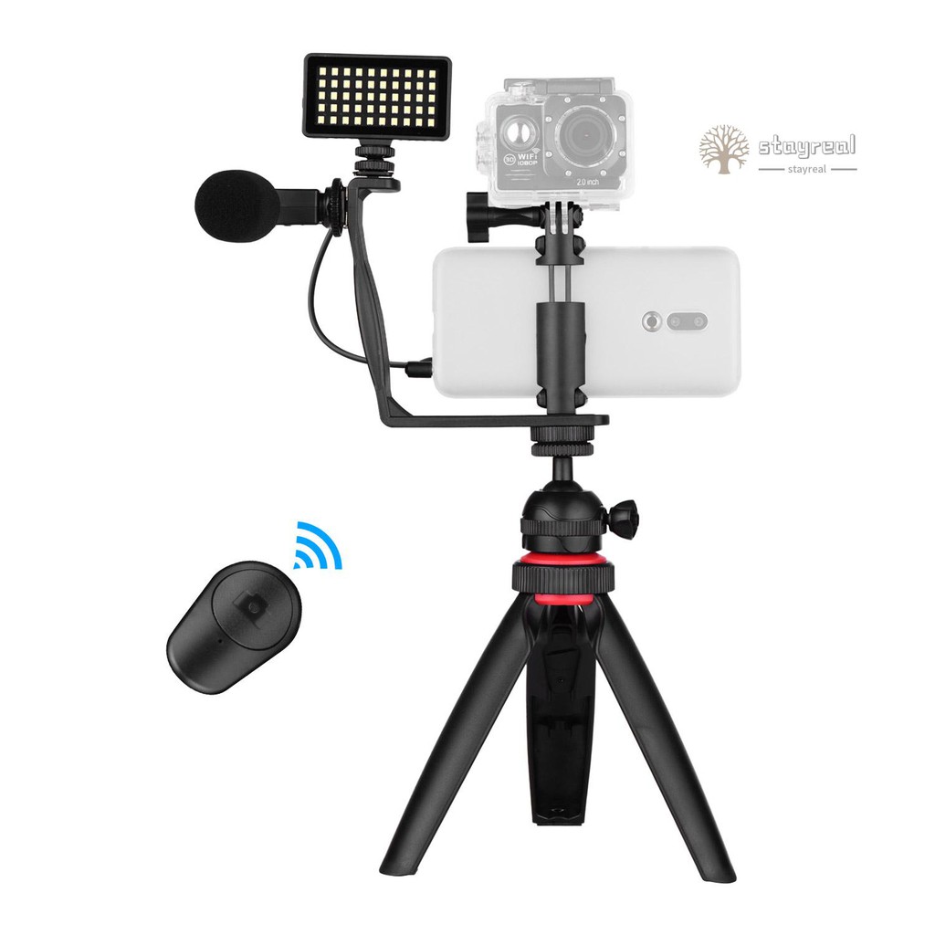 Phone Video Vlog Kit with Ball Head Tripod Microphone LED Light Phone Clamp Mount Adapter Remote Shutter with 3 Diffusers Compatible with Smartphone Action Camera DSLR Mirrorless Camera