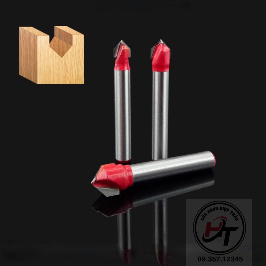 Mũi soi gỗ chữ V mũi phay alu 45 độ cốt 6.35mm lắp máy phay cầm tay MSV-DO-TQ