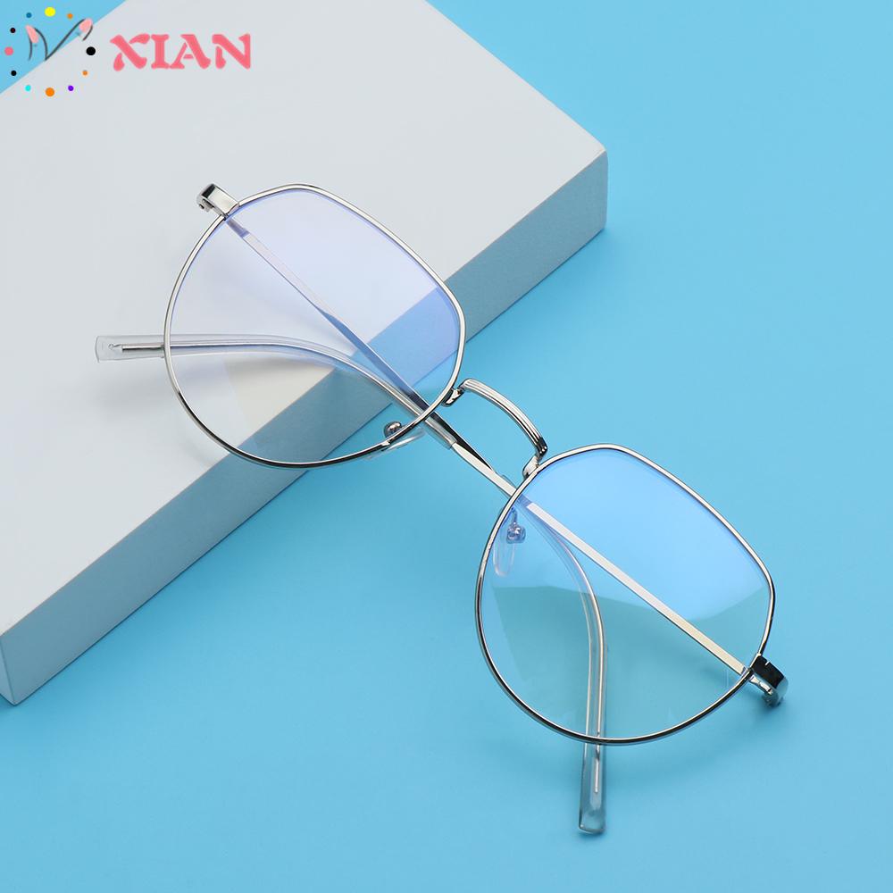 XIANSTORE Fashion Metal Glasses Vintage Eye Protection Anti-Blue Light Eyeglasses Portable Women Men Computer Polygon Ultra Light Frame/Multicolor