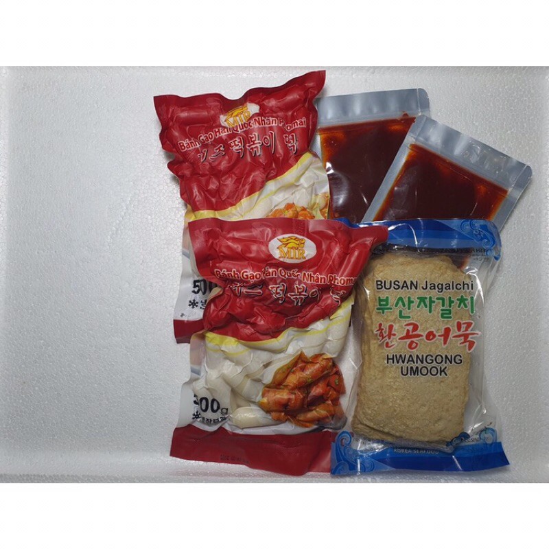 [Combo giá shock]Bánh gạo cay Hàn quốc(1kg bánh gạo nhân phômai,200g sốt,450g chả cá)