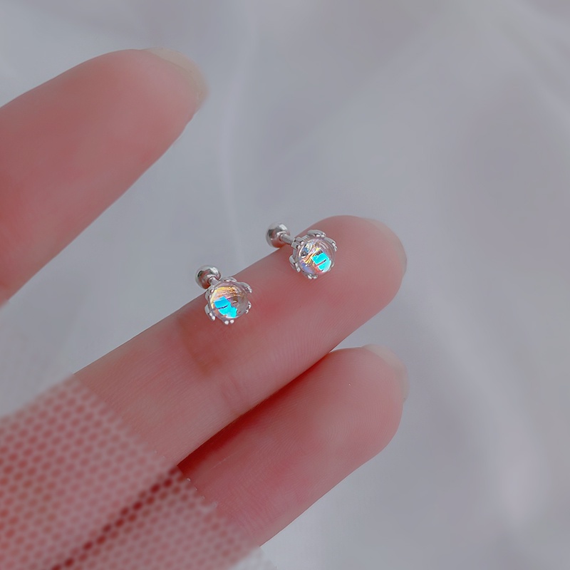 Bông tai xi mạ bạc 925 đính đá mặt trăng phong cách đơn giản cho nữ