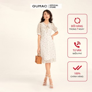 Đầm hoa nữ GUMAC, ulzzang vintange dáng xòe, xinh xắn màu kem DB1161