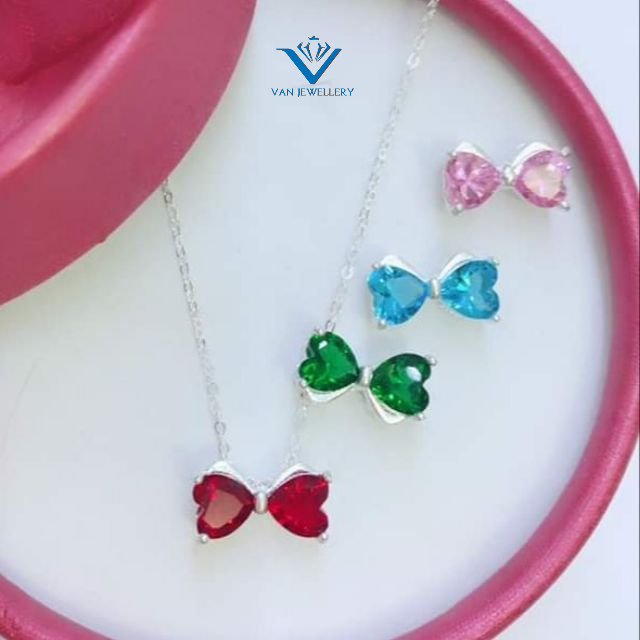 Dây chuyền bạc dây liền mặt nơ nạm đá nhỏ xinh bạc ta Van Jewelry V10555