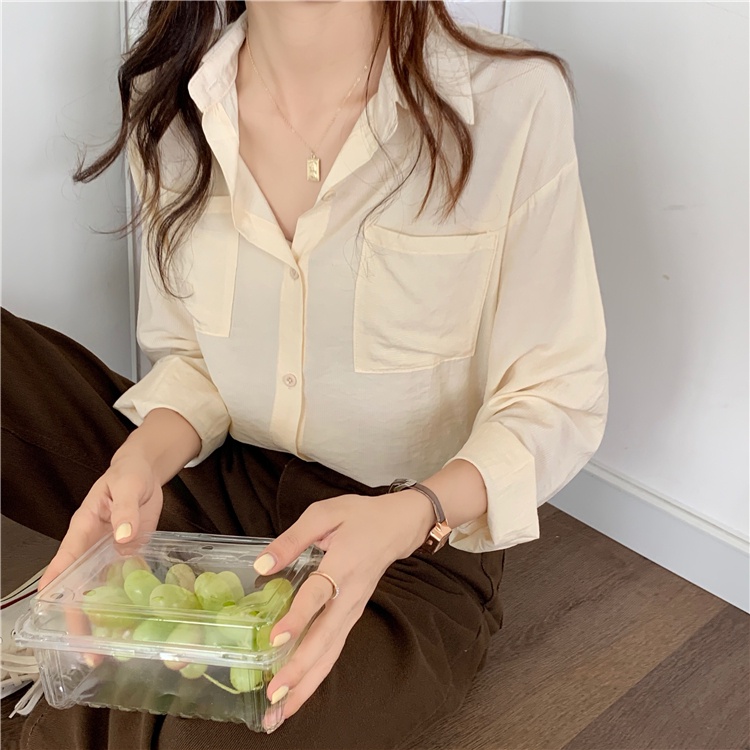 Áo sơ mi nữ Tay dài Form rộng Ulzzang Hàn Quốc Sơ mi trơn nữ Dài tay Thời trang