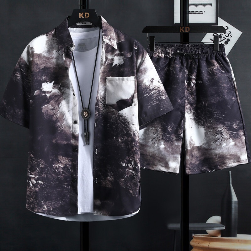 [M-3XL] Set Áo Sơ Mi Và Quần Short Họa Tiết Hoa Phong Cách Hawaii Thời Trang Thường Ngày Cho Nữ