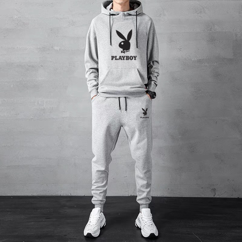 Đồ Bộ Nam Thể Thao Cao Cấp Thu Đông  PLAYBOY MÀU ĐEN - Set Đồ Bộ Nam Mặc Nhà Chất Nỉ Có Mũ Dài Tay