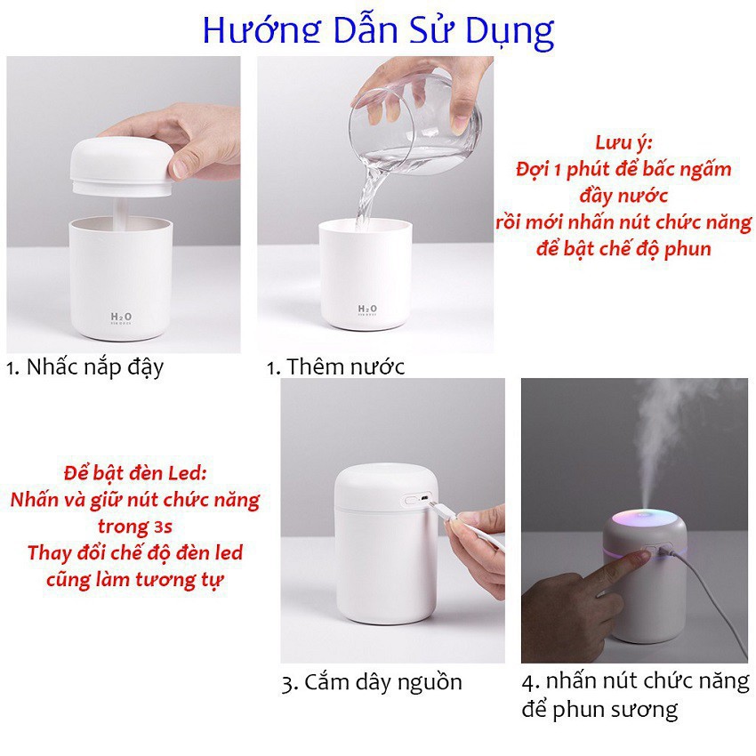 [Hàng Cao Câp] Máy phun sương tạo độ ẩm không khí mini Humidifier cho xe hơi ô tô để phòng usb có đèn led 300ml .