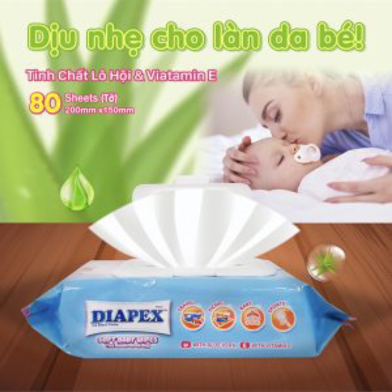 Khăn Ướt Cao Cấp DIAPEX 80 tờ ] Combo 3 gói